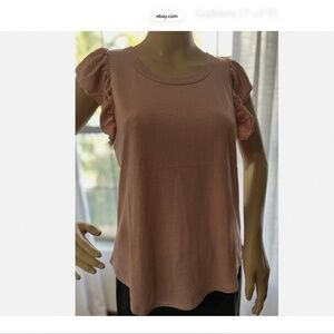 Chaser Ruffle Sleeve Scoop Neck Top Small NWT